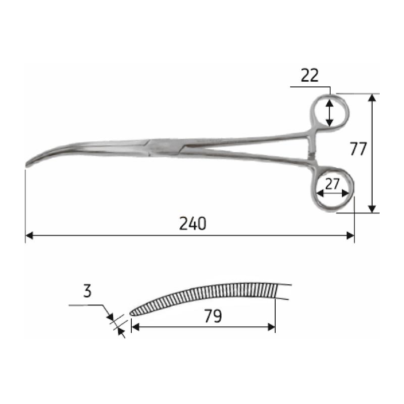 Затискач судинний зігнутий, Rochester Pean, 24 см, J-17-114.Surgicon